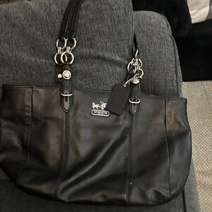 Coach Black Leather Tote with Silver Accent Hardware